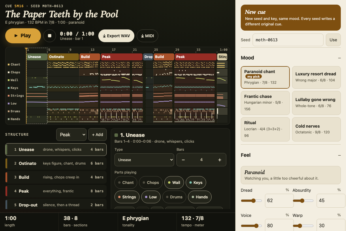 Cue sketcher — unsettling score cues with its default settings