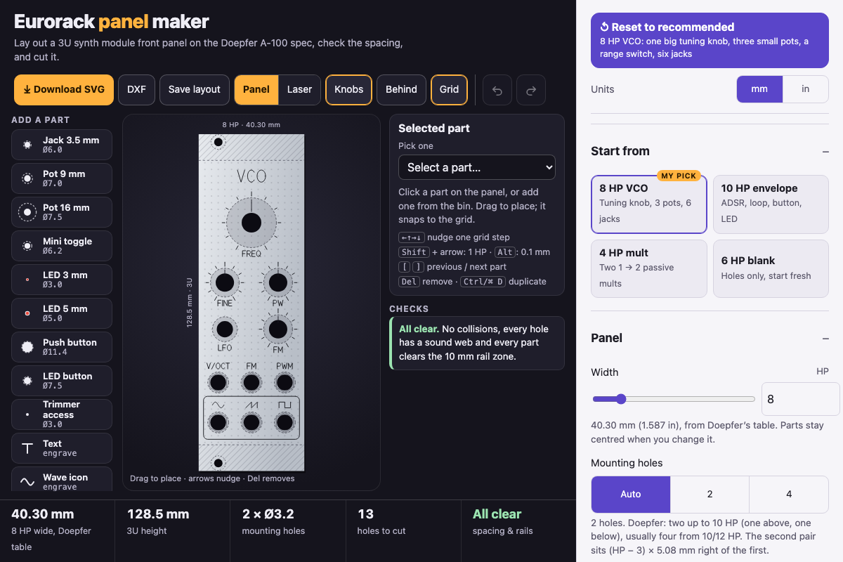 Eurorack panel maker with its default settings