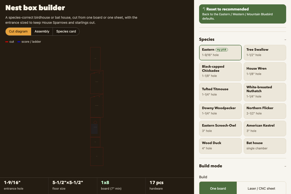 Nest box builder with its default settings