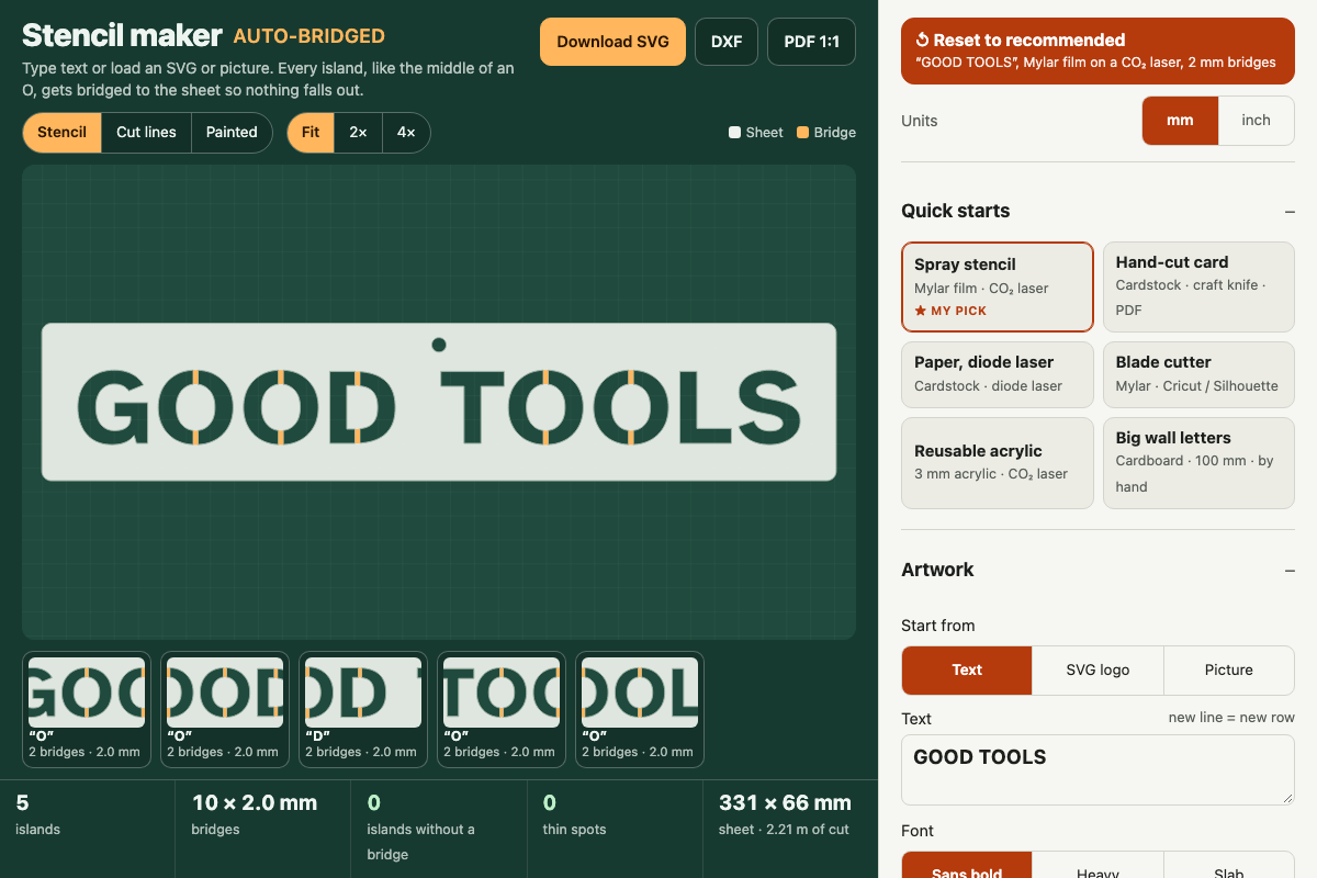 Stencil maker (auto-bridged) with its default settings
