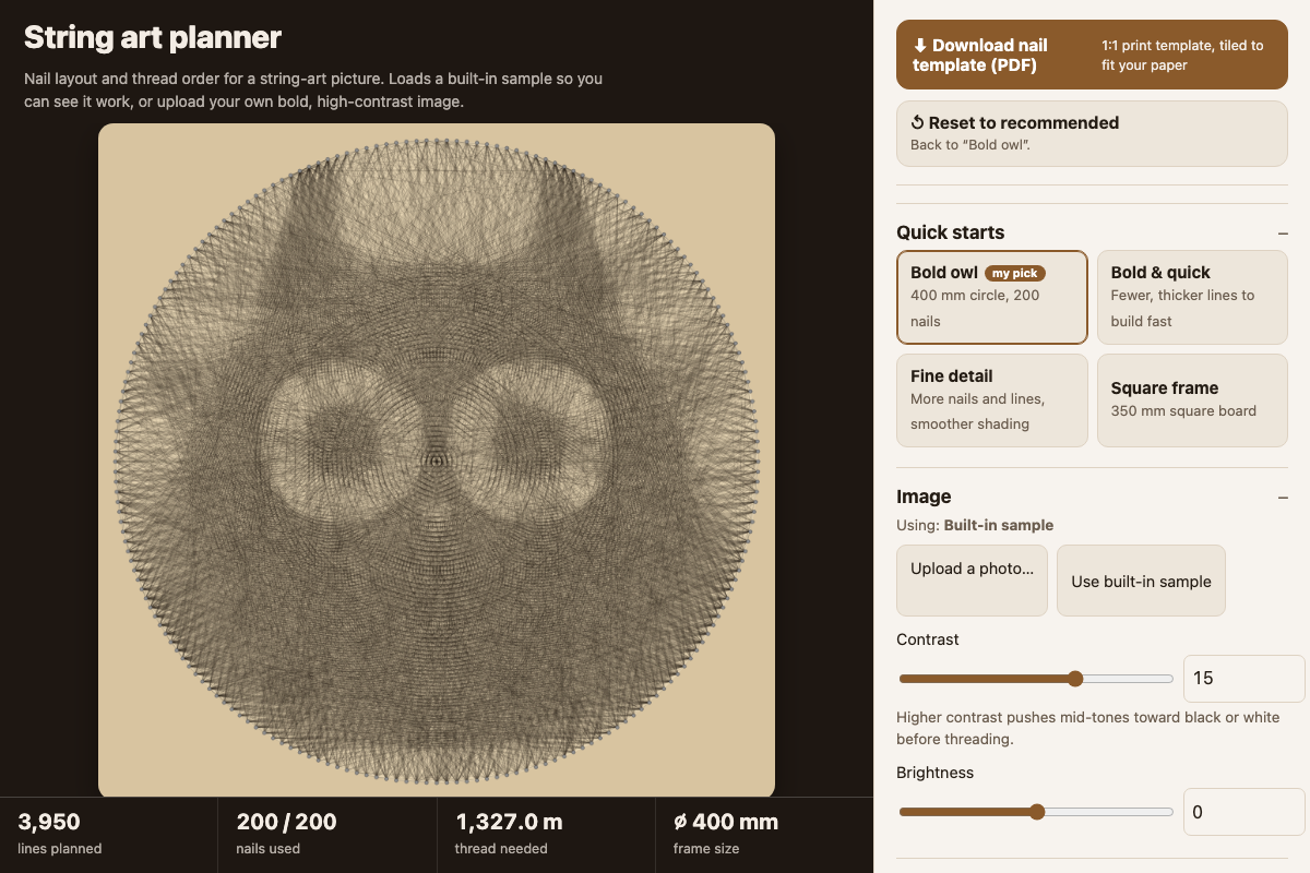 String art planner with its default settings